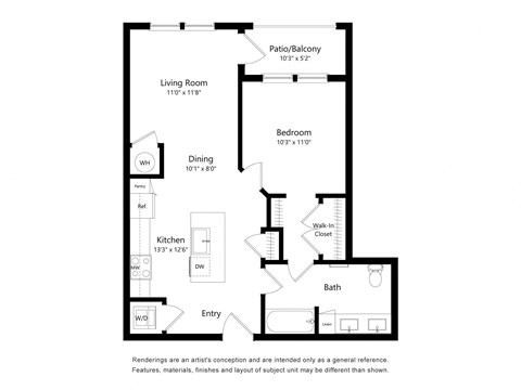 One Bedroom Floor Plan with 707 Sq. Ft. at The Foundry Luxury Apartments in Tampa FL